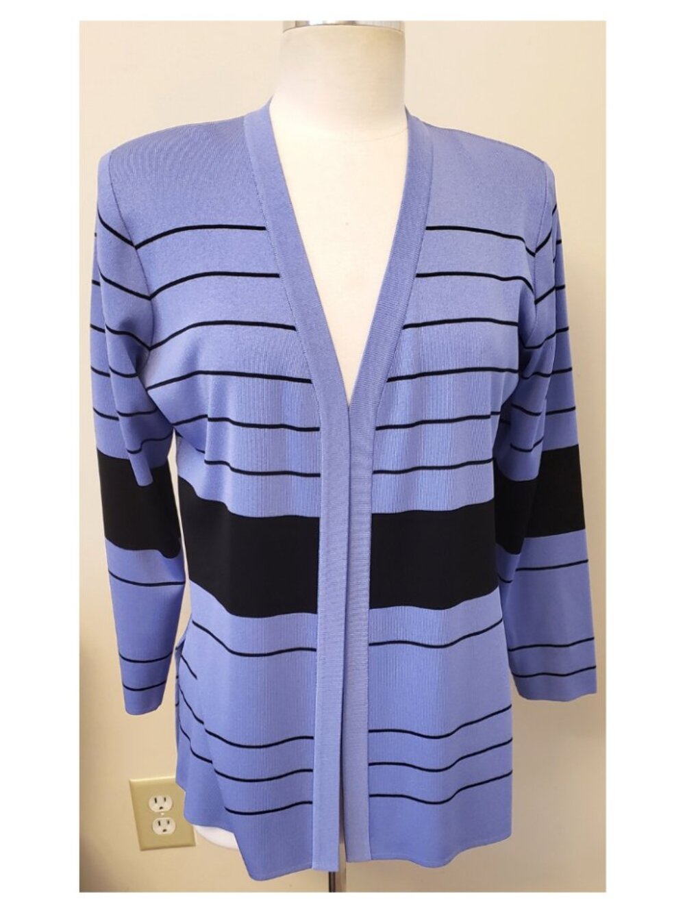 Misook Exclusively Cardigan Size Petite S Blue with Black Stripe Knit
